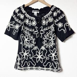 LAUREN MICHELLE BLACK TOP SHORT SLEEVE WOMEN BLOUSE SIZE MEDIUM BRAND NEW